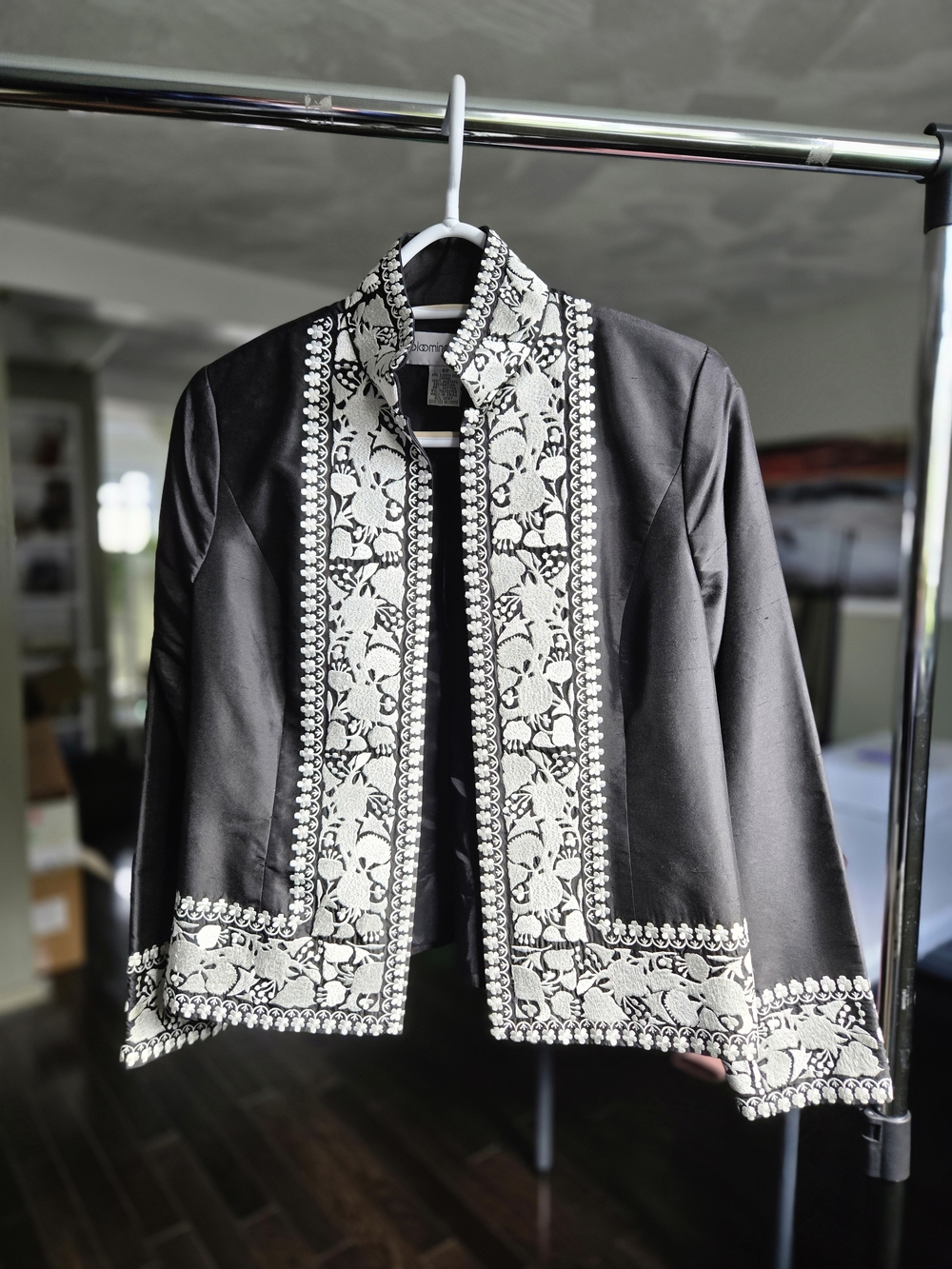 Bloomingdale's Vintage Silk Jacket Silver Embroidery